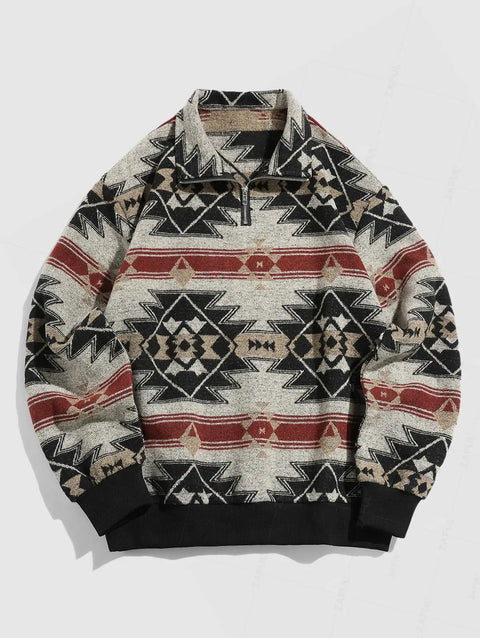 Pull Tricoté Vintage – Sweater Oversize Unisexe avec Motif Ethnique Authentique