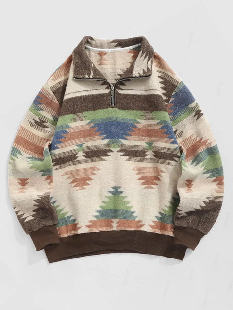 Pull Tricoté Vintage – Sweater Oversize Unisexe avec Motif Ethnique Authentique