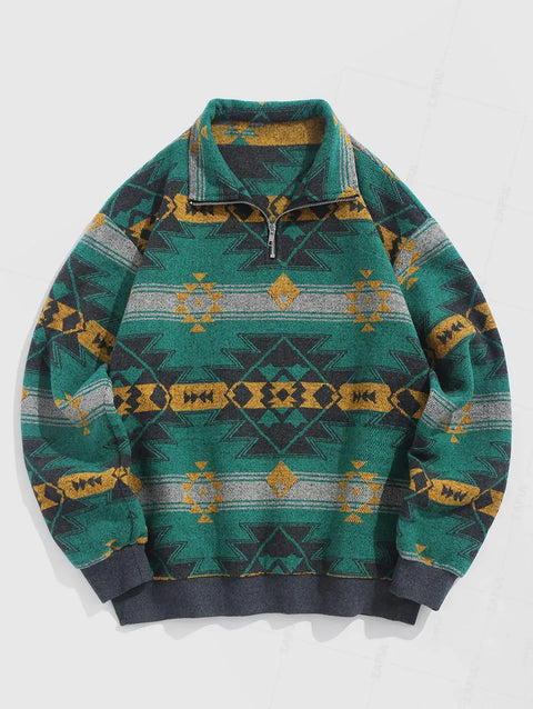 Pull Tricoté Vintage – Sweater Oversize Unisexe avec Motif Ethnique Authentique
