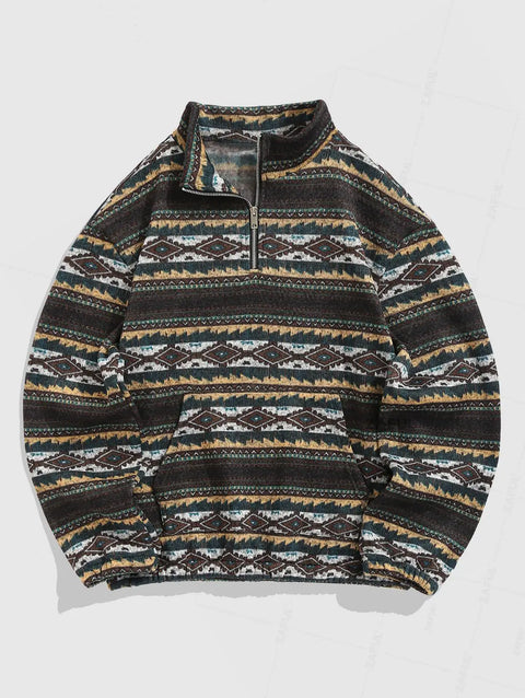 Pull Tricoté Vintage – Sweater Oversize Unisexe avec Motif Ethnique Authentique